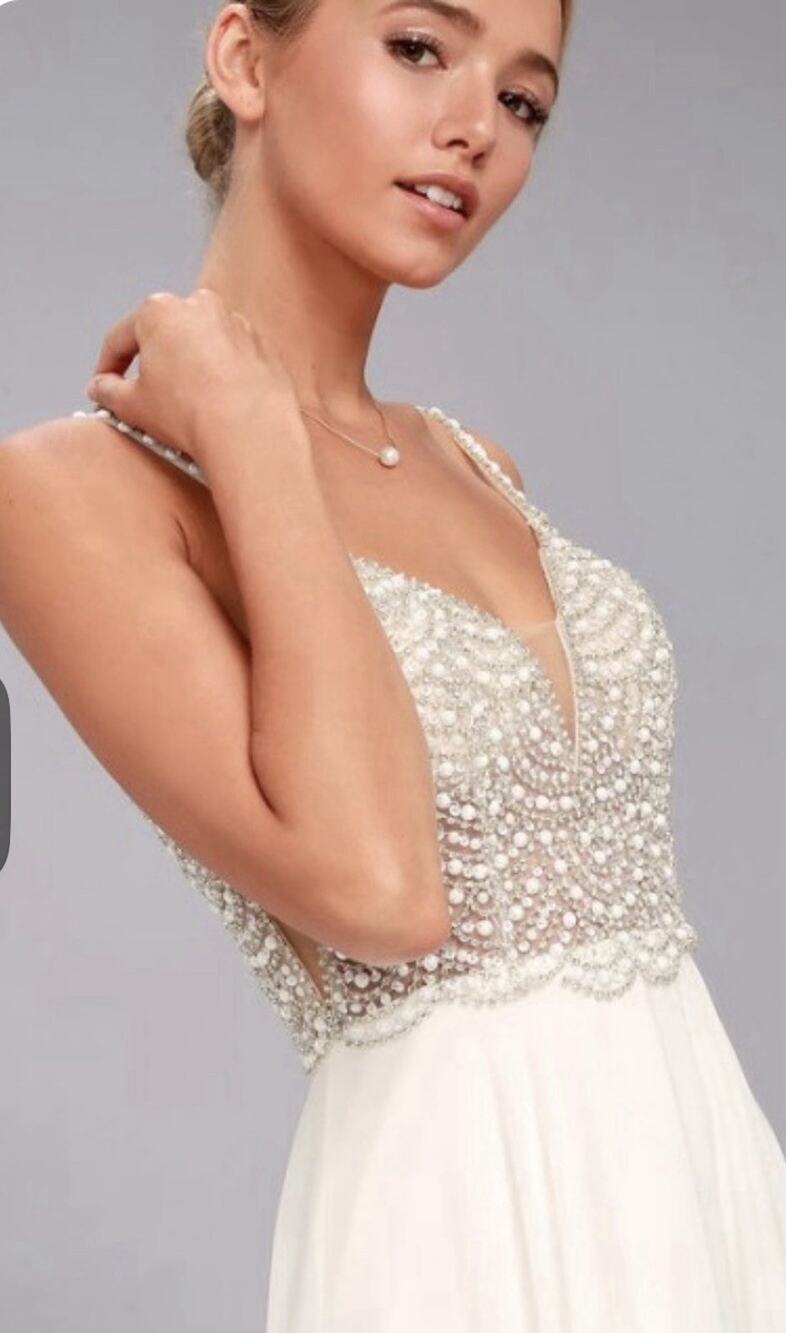 NWT Lulus Size XL Love White Beaded Rhinestone Maxi Dress Wedding Gown #96